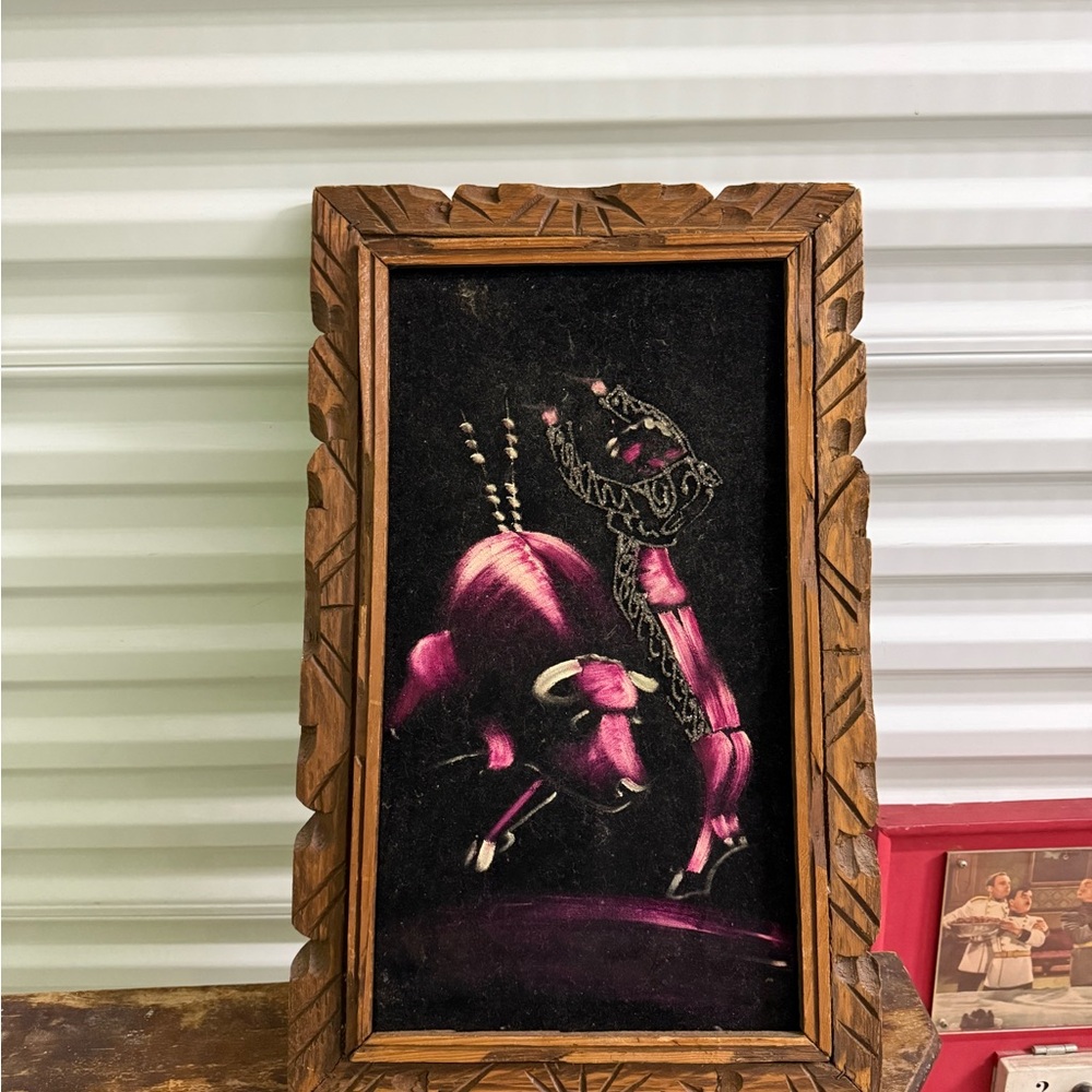 Vintage Wooden Framed Velvet Art